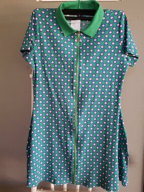 BNWT DIVIDED geometric lush green front zip tee dress (XL)